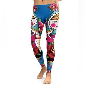 Vibrant Matryoshka Print Leggings - Blue & Pink